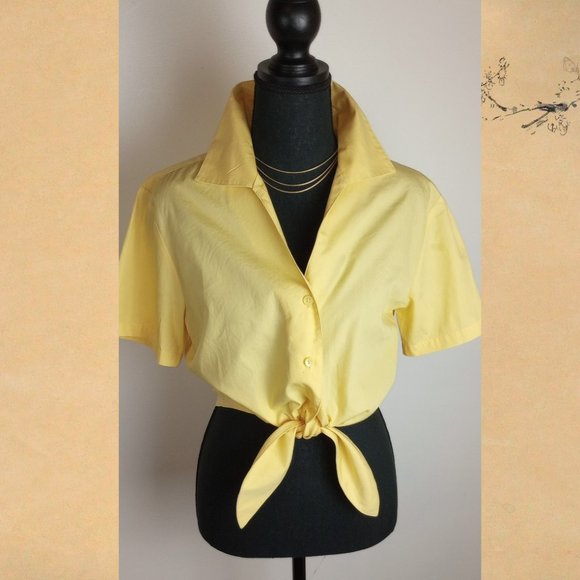 Vintage Button-Down, Midriff Tie Blouse by Talbots / Sunny Yellow - Picture 1 of 5